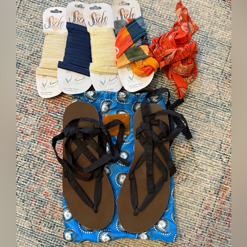 Brown Strappy Sandals with Colorful Laces